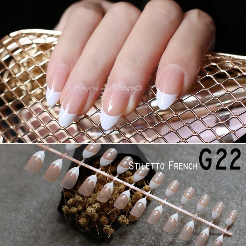 Long stiletto nails white tip nude french false nails BENNYS 