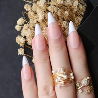 Long stiletto nails white tip nude french false nails BENNYS 