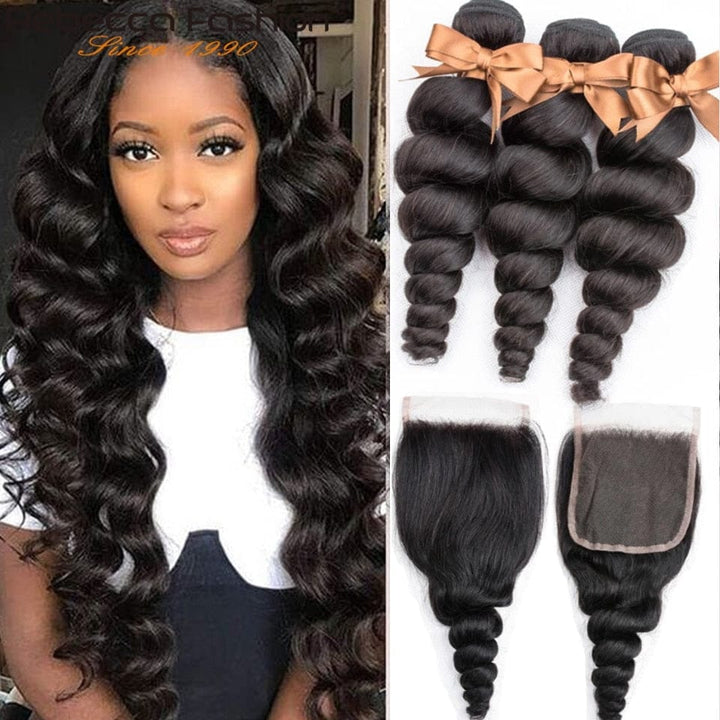 Loose Deep Wave Bundles with Closure Peruvian Hair Bundles with Closure BENNYS 