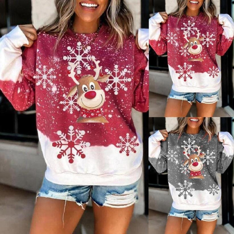 Loose Pullover Print Long-sleeved Round Neck Women's Sweater BENNYS 