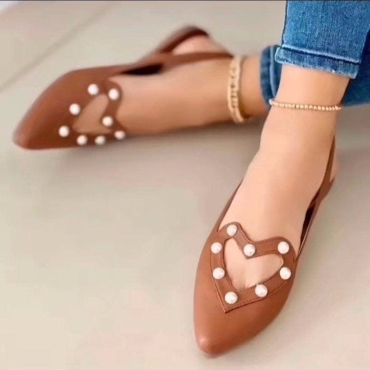 Love Shoes With Pearls Flats Women Sandals Pionted Toe Shoes BENNYS 