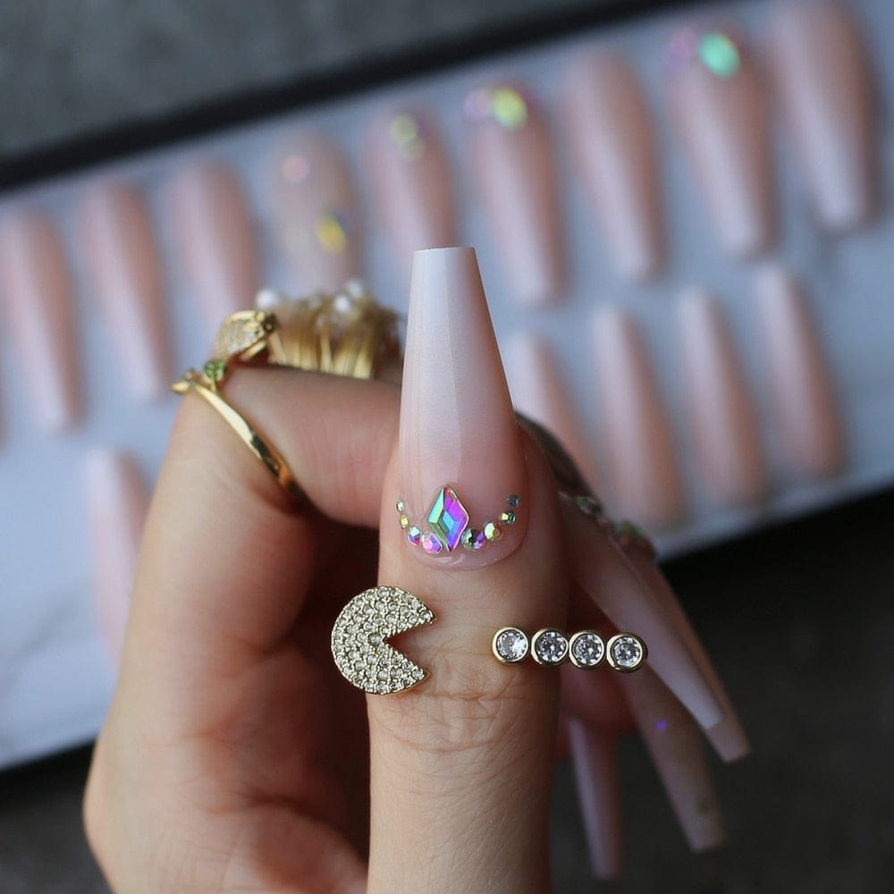 Luxury Coffin Ombre Fake Nails Cute baby nude Press On Nails BENNYS 