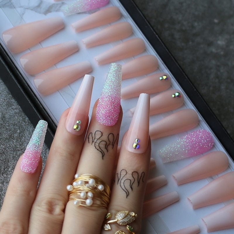 Luxury Coffin Ombre Fake Nails Cute baby nude Press On Nails BENNYS 