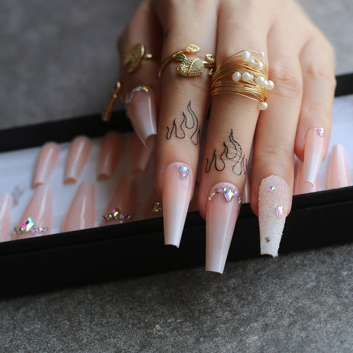 Luxury Coffin Ombre Fake Nails Cute baby nude Press On Nails BENNYS 