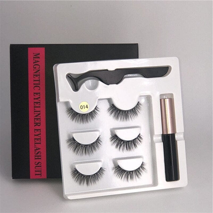 Makeup 3 pairs of magnetic eyelashes + liquid eyeliner + tweezers, BENNYS 