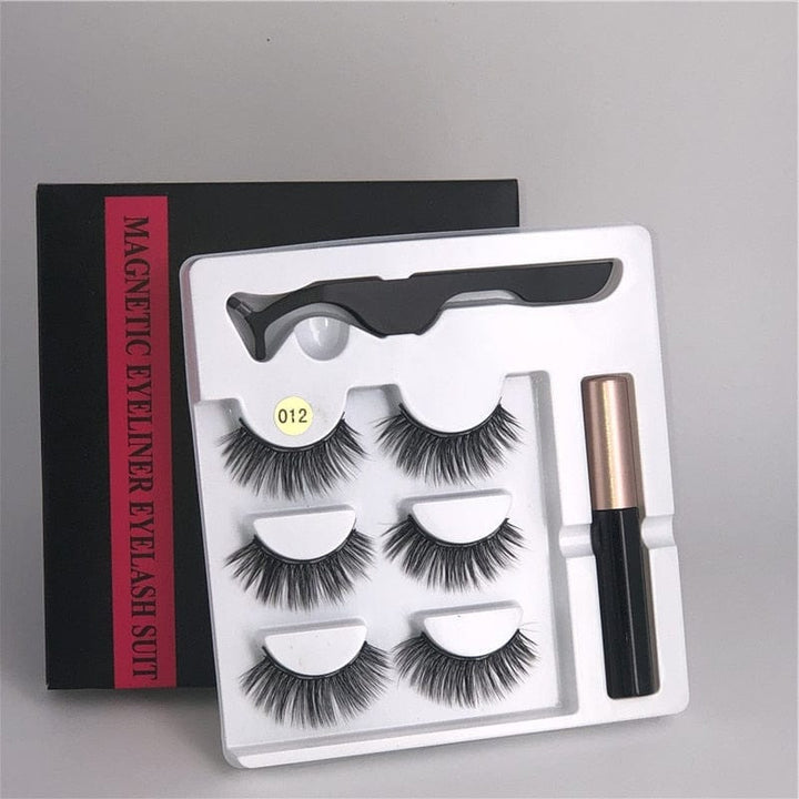 Makeup 3 pairs of magnetic eyelashes + liquid eyeliner + tweezers, BENNYS 