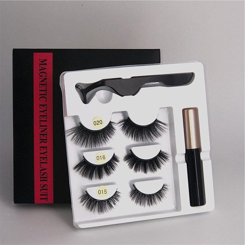 Makeup 3 pairs of magnetic eyelashes + liquid eyeliner + tweezers, BENNYS 