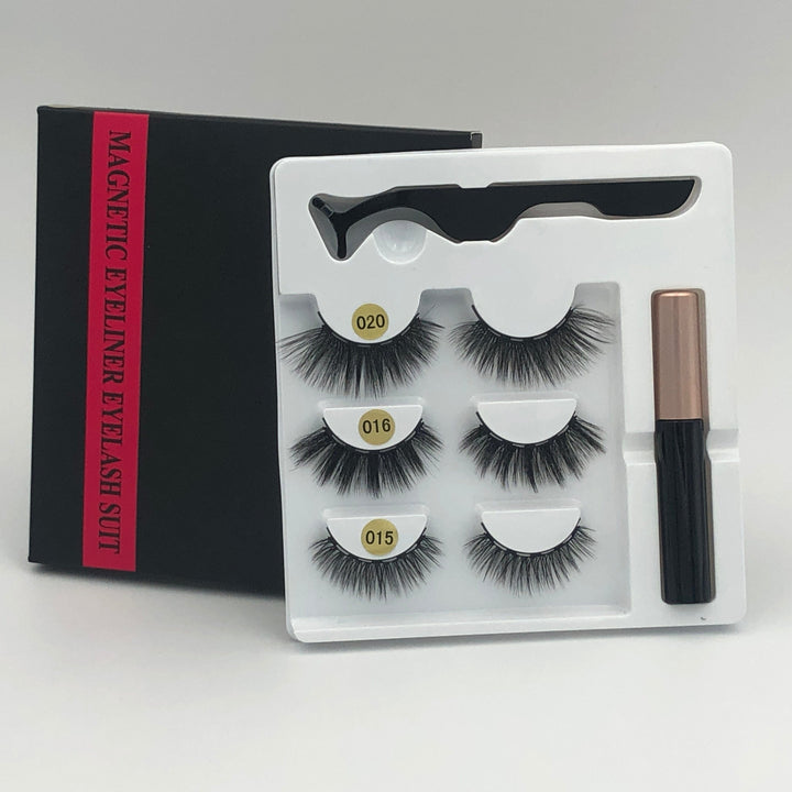 Makeup 3 pairs of magnetic eyelashes + liquid eyeliner + tweezers, BENNYS 