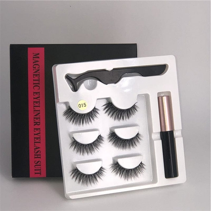 Makeup 3 pairs of magnetic eyelashes + liquid eyeliner + tweezers, BENNYS 