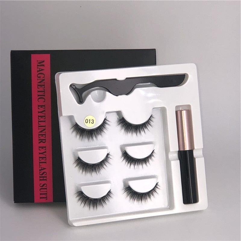 Makeup 3 pairs of magnetic eyelashes + liquid eyeliner + tweezers, BENNYS 