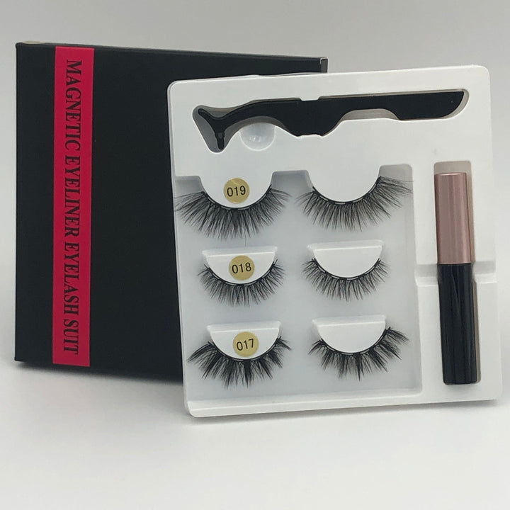 Makeup 3 pairs of magnetic eyelashes + liquid eyeliner + tweezers, BENNYS 