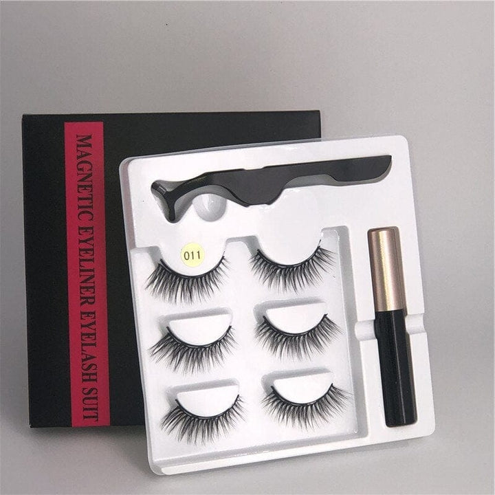 Makeup 3 pairs of magnetic eyelashes + liquid eyeliner + tweezers, BENNYS 