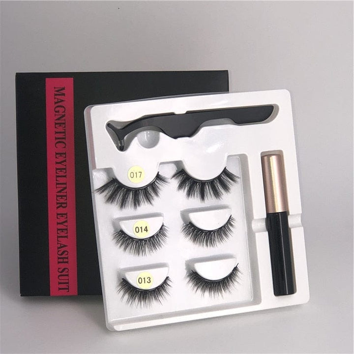 Makeup 3 pairs of magnetic eyelashes + liquid eyeliner + tweezers, BENNYS 