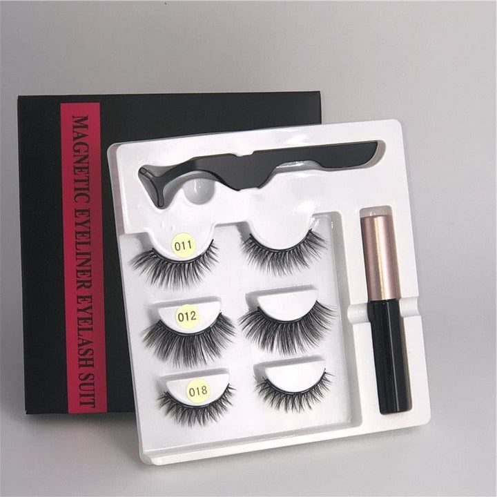 Makeup 3 pairs of magnetic eyelashes + liquid eyeliner + tweezers, BENNYS 