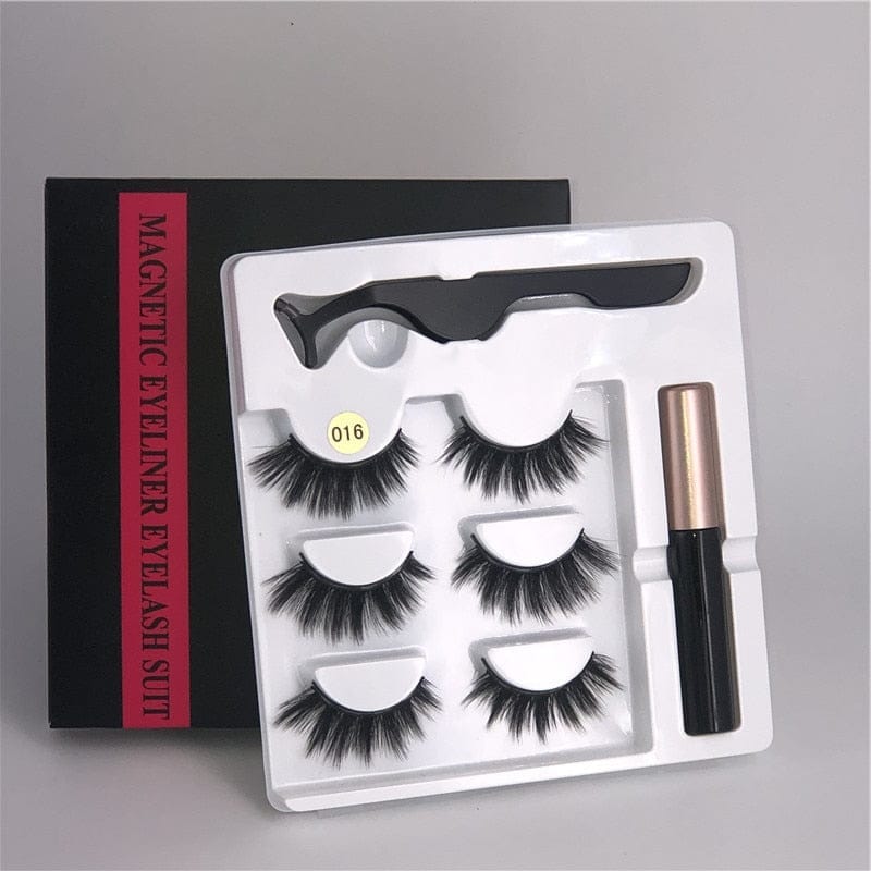 Makeup 3 pairs of magnetic eyelashes + liquid eyeliner + tweezers, BENNYS 