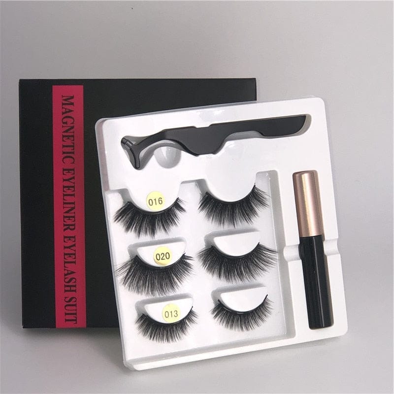 Makeup 3 pairs of magnetic eyelashes + liquid eyeliner + tweezers, BENNYS 