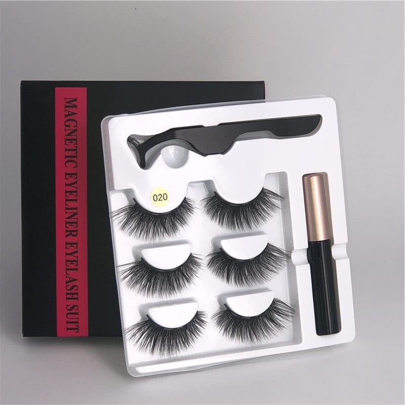 Makeup 3 pairs of magnetic eyelashes + liquid eyeliner + tweezers, BENNYS 