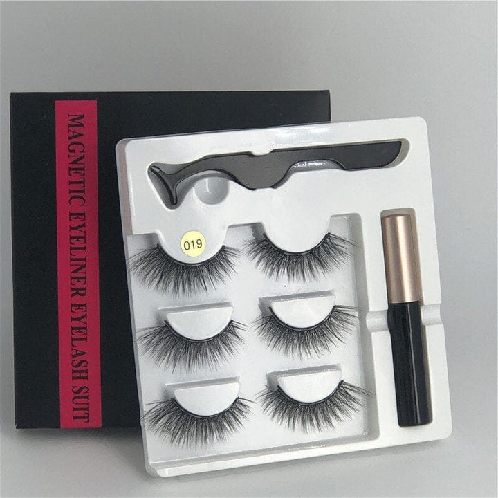 Makeup 3 pairs of magnetic eyelashes + liquid eyeliner + tweezers, BENNYS 