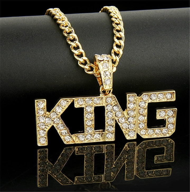 Men Hip Hop Full Rhinestone King Shape Bling Pendants BENNYS 