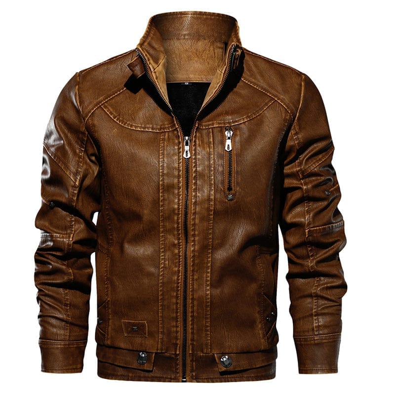 Men PU Leather Jacket Thick Motorcycle Leather Jacket Fashion Vintage Fit Coat BENNYS 