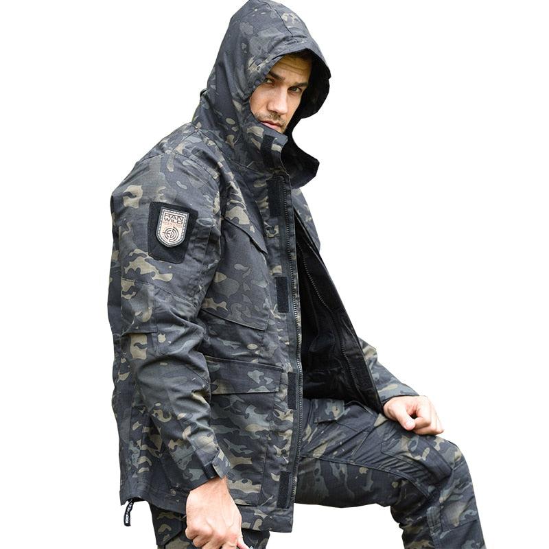 Hooded military jacket top mens