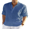 Men's Casual Cotton Linen Solid Color Long Sleeve Shirt Loose Stand Collar BENNYS 