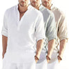Men's Casual Cotton Linen Solid Color Long Sleeve Shirt Loose Stand Collar BENNYS 