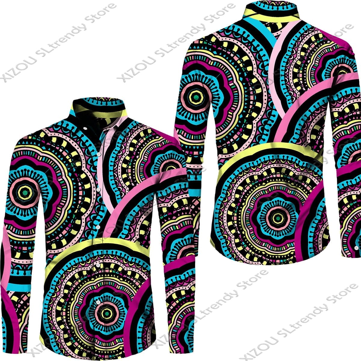 Men's Fashion Africa Native Print Long Sleeved Button Up Shirt BENNYS 