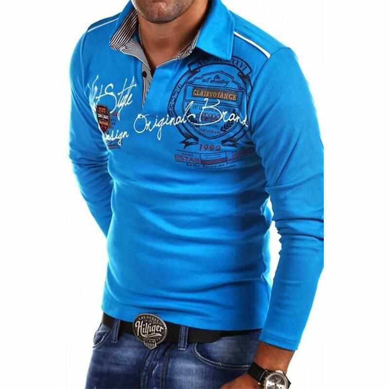 Men's Fashion Long Sleeve Casual Printed Long Sleeve Slim Fit Polo Shirts BENNYS 