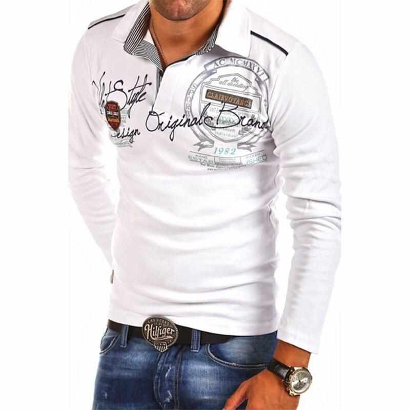 Men's Fashion Long Sleeve Casual Printed Long Sleeve Slim Fit Polo Shirts BENNYS 