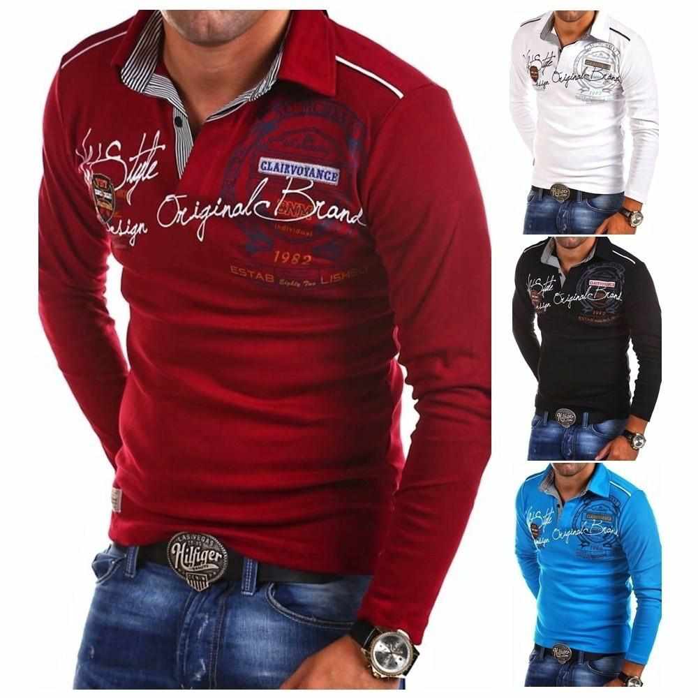 Men's Fashion Long Sleeve Casual Printed Long Sleeve Slim Fit Polo Shirts BENNYS 