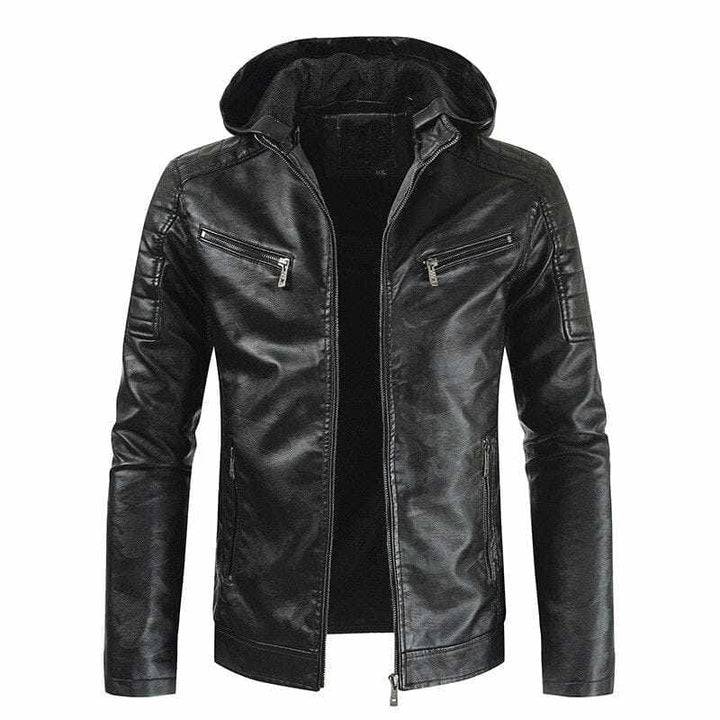 Men's Faux Leather Hooded Warm Winter Motorcycle  Jackets BENNYS 