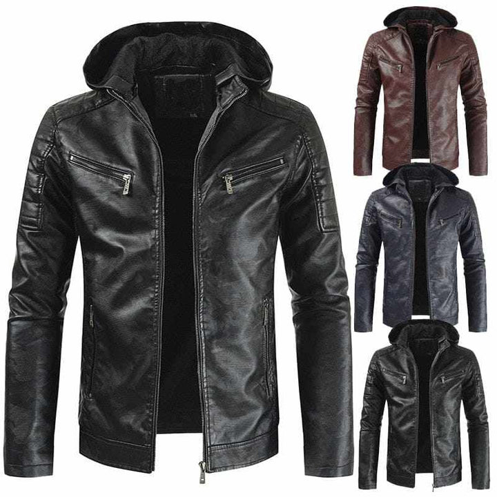 Men's Faux Leather Hooded Warm Winter Motorcycle  Jackets BENNYS 