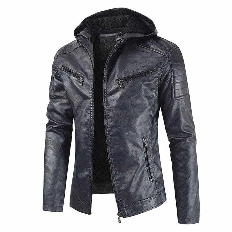 Men's Faux Leather Hooded Warm Winter Motorcycle  Jackets BENNYS 