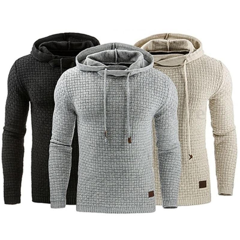 Men's Jacquard Sweater Long-sleeved Hoodie Warm Color Hooded Sweatshirt Jacket BENNYS 