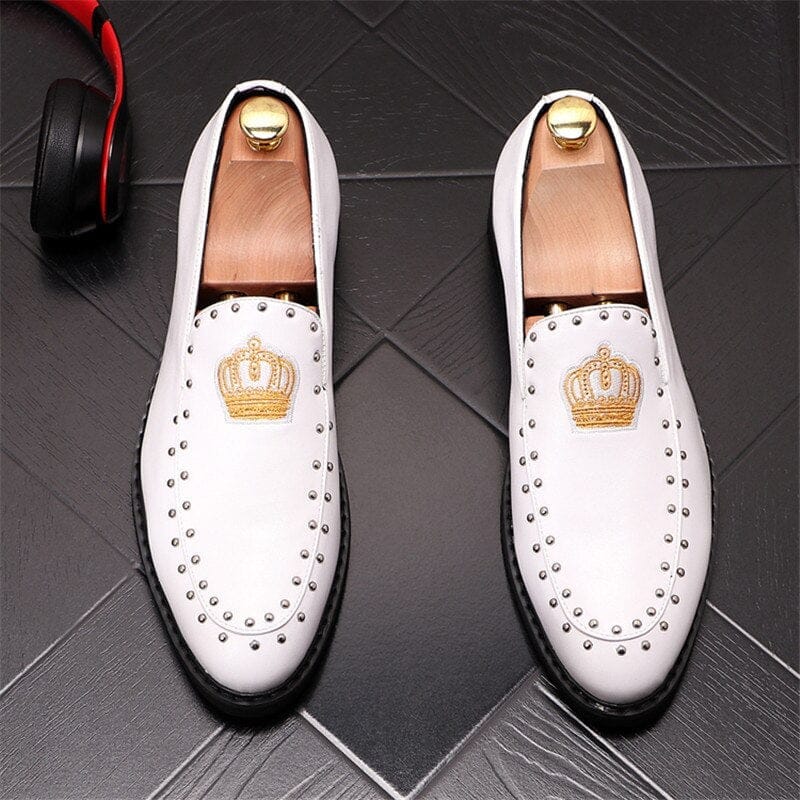 Men's Loafers charming glitter embroidery crown flat Shoes BENNYS 