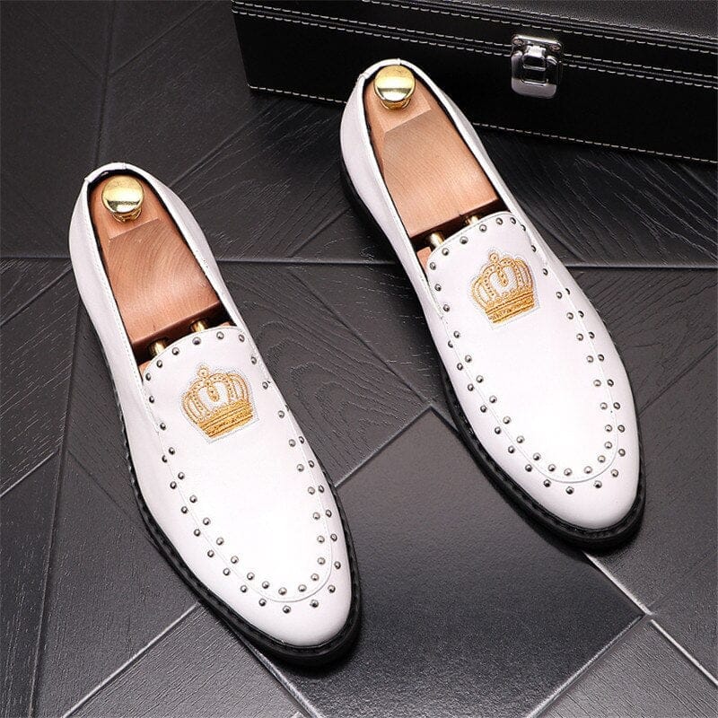 Men's Loafers charming glitter embroidery crown flat Shoes BENNYS 