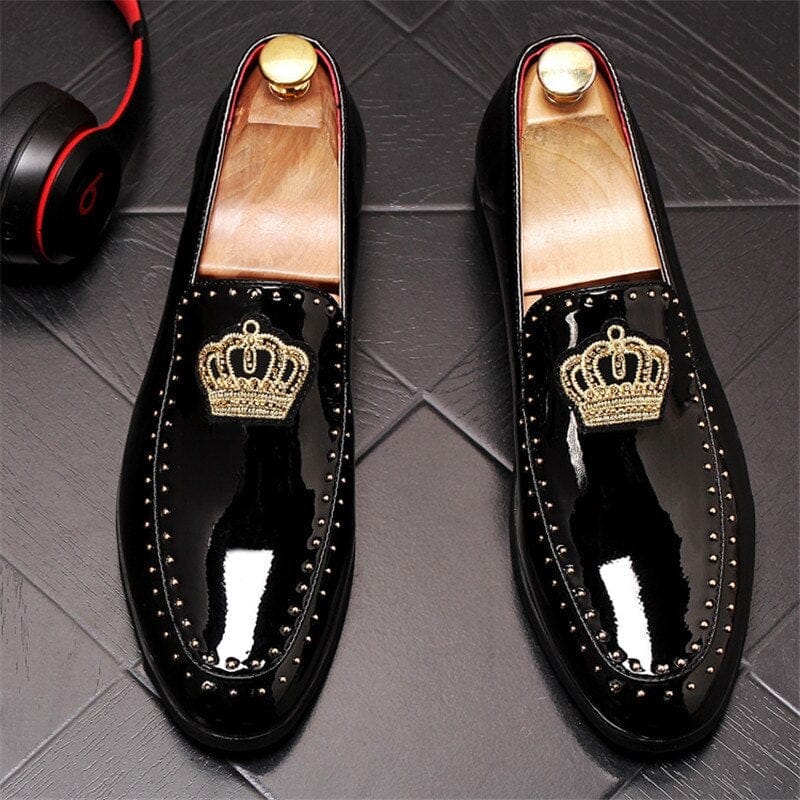 Men's Loafers charming glitter embroidery crown flat Shoes BENNYS 