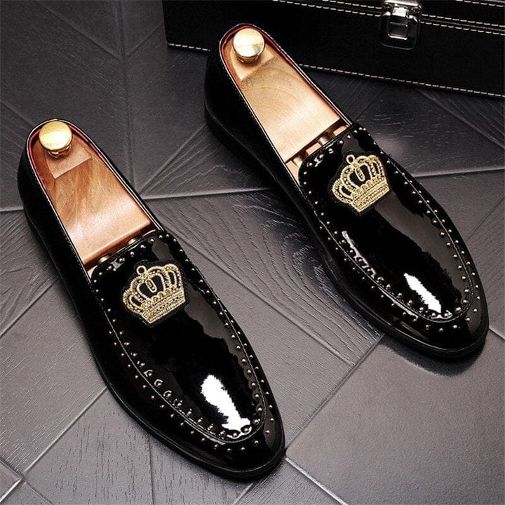 Men's Loafers charming glitter embroidery crown flat Shoes BENNYS 