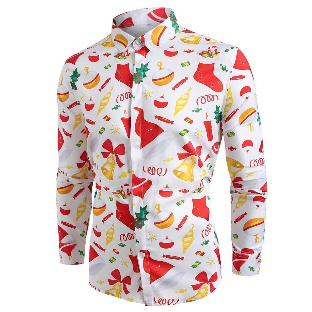 Men's Long-sleeved Christmas Flower Shirt Casual Print Plus Size BENNYS 