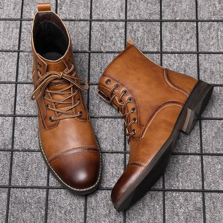 Men's Motorcycle Boots PU Leather Lace-up Military  Boots BENNYS 