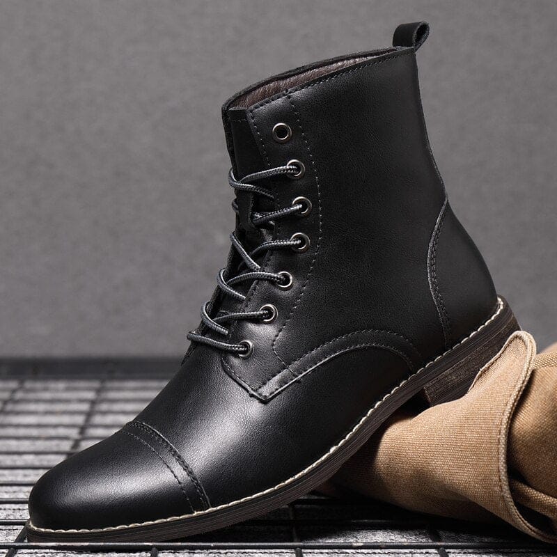 Men's Motorcycle Boots PU Leather Lace-up Military  Boots BENNYS 