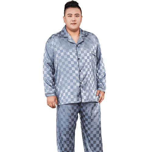 Men's Pyjamas Set Silk Satin Long Sleeve Sleepwear BENNYS 