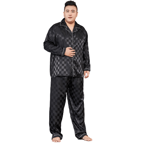 Men's Pyjamas Set Silk Satin Long Sleeve Sleepwear BENNYS 