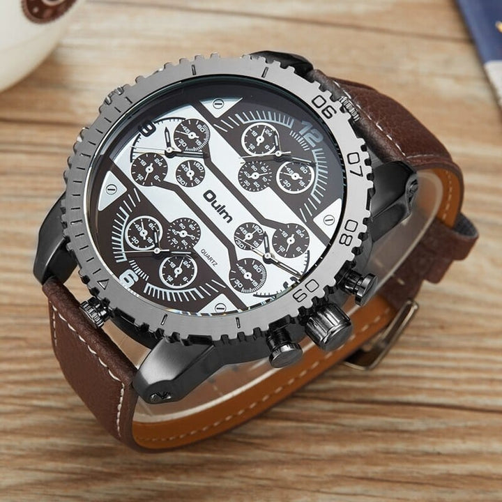 Men's Quartz Watch Super Big Dial PU Leather Sports Wristwatch BENNYS 