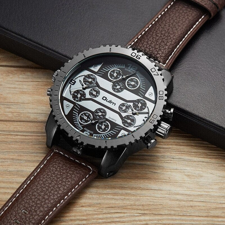 Men's Quartz Watch Super Big Dial PU Leather Sports Wristwatch BENNYS 