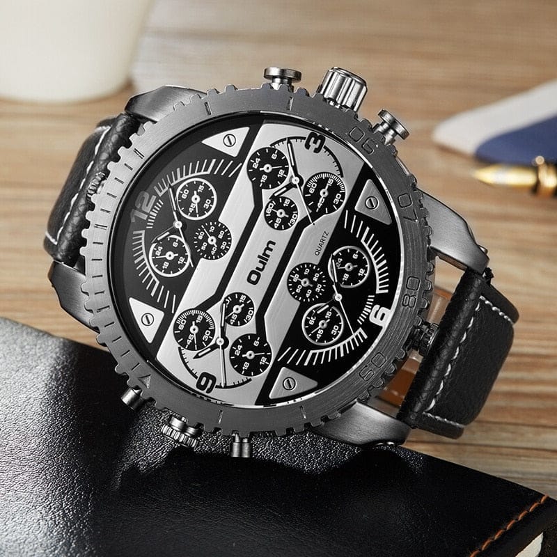 Men's Quartz Watch Super Big Dial PU Leather Sports Wristwatch BENNYS 