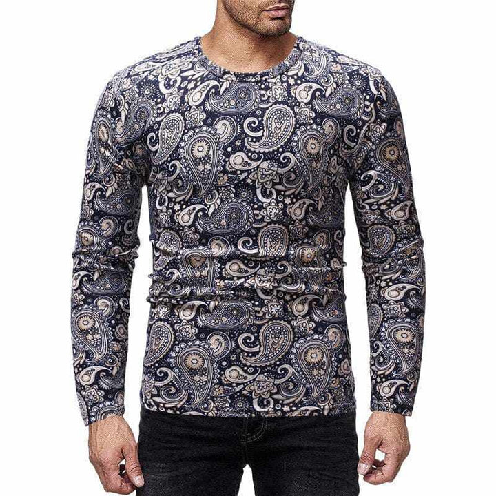 Men's Spring Printed Long-sleeve Simple Round Neck Shirts BENNYS 