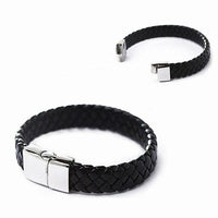 Men's Stainless Steel Black Leather Surfer Cuff Wristband/Bracelet BENNYS 