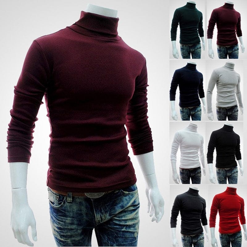 Men's Turtleneck Solid Color Pullovers Slim Fit  Knitted Sweaters BENNYS 